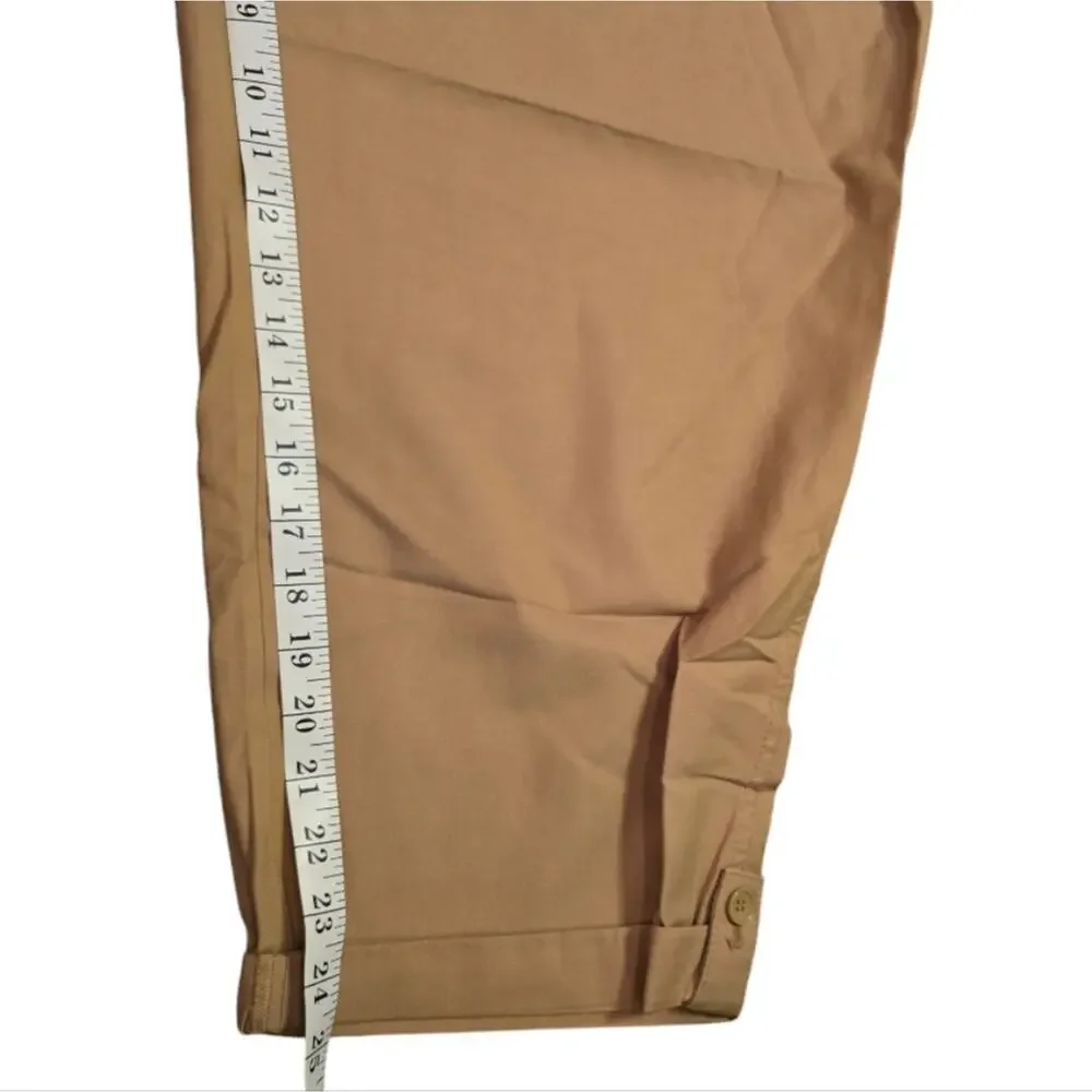 Talbots Drawstring Tie Waist Pull On‎ Khaki Button Detail Capri Pants Plus Sz 22